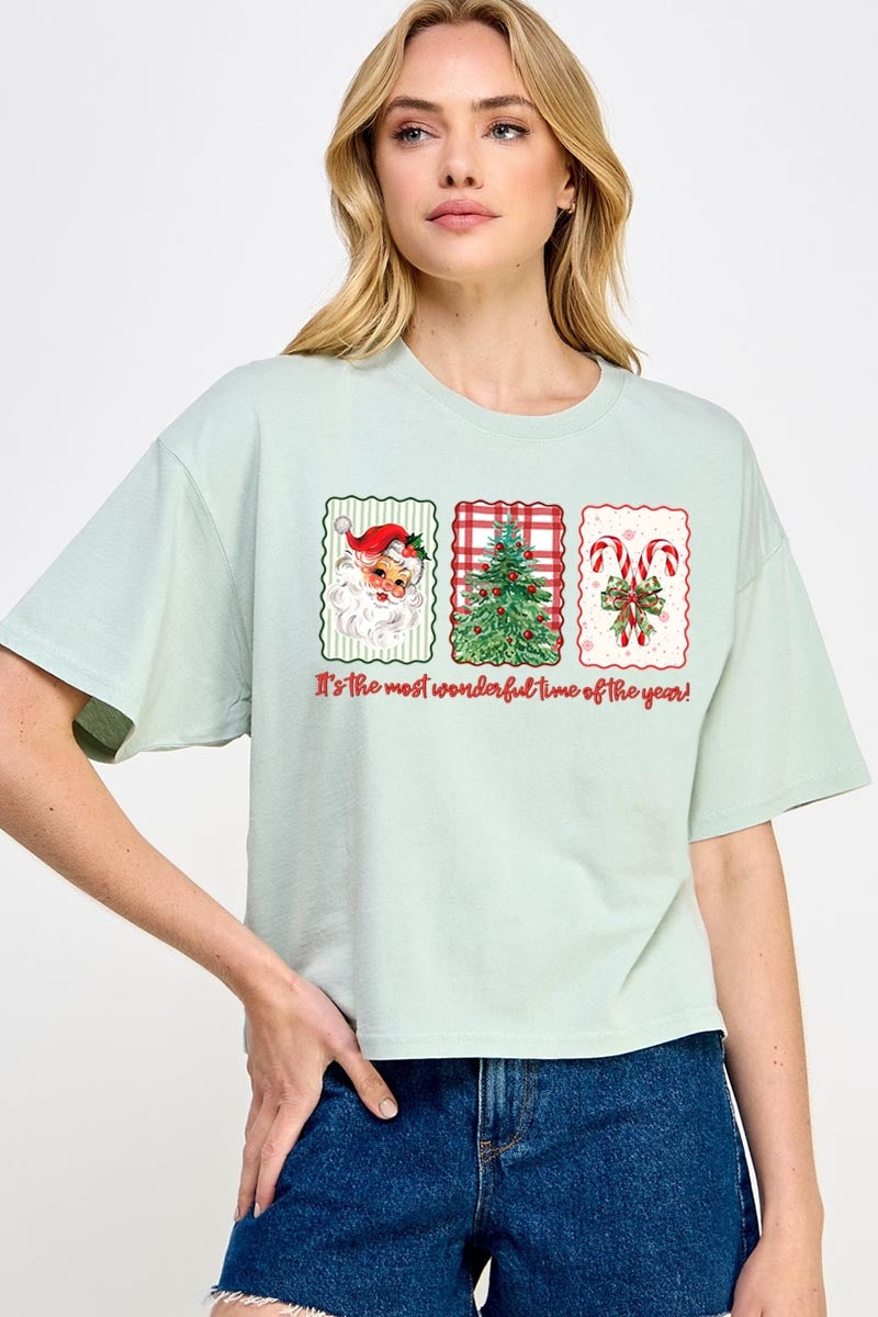 CTS-E3201 Most Wonderful Time Graphic Relaxed Crop Top $11