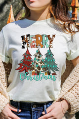 US3001P-E3200 Merry Christmas Trees Graphic Plus Tee $16
