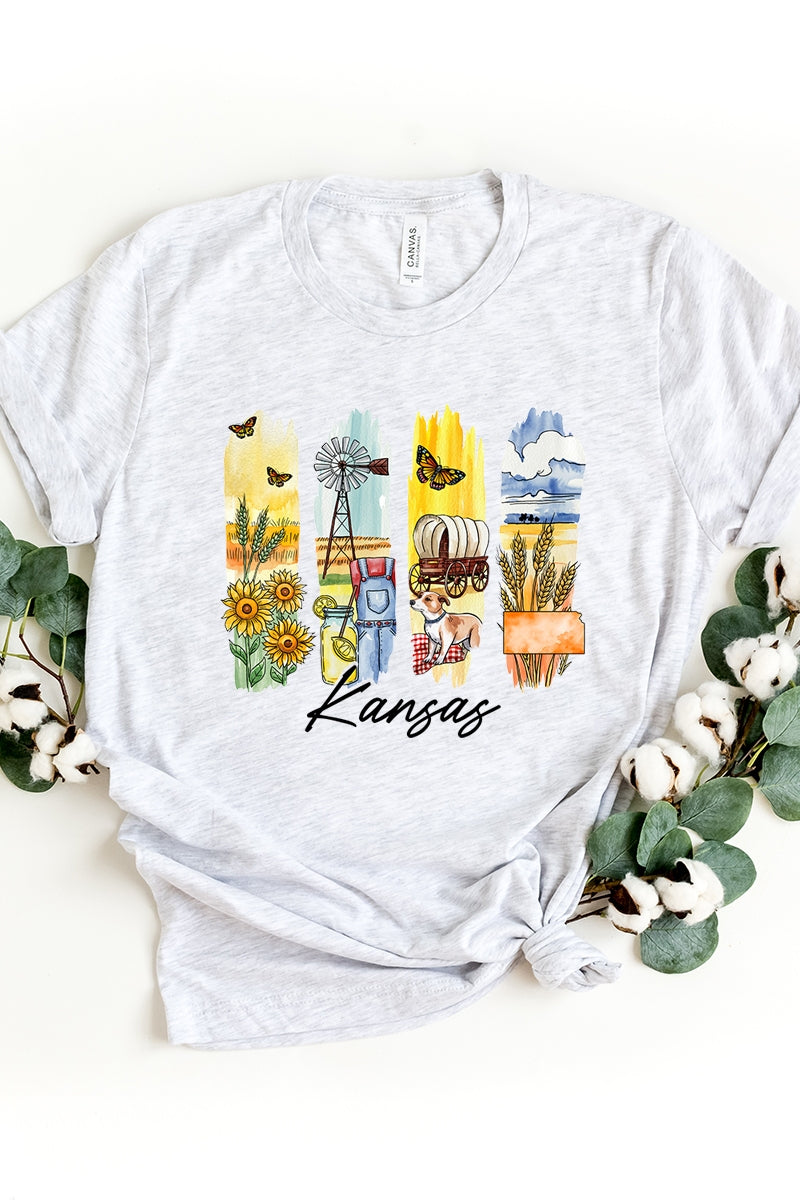 US3001-E3061KS Kansas State Brushstroke Graphic Tee $12.5