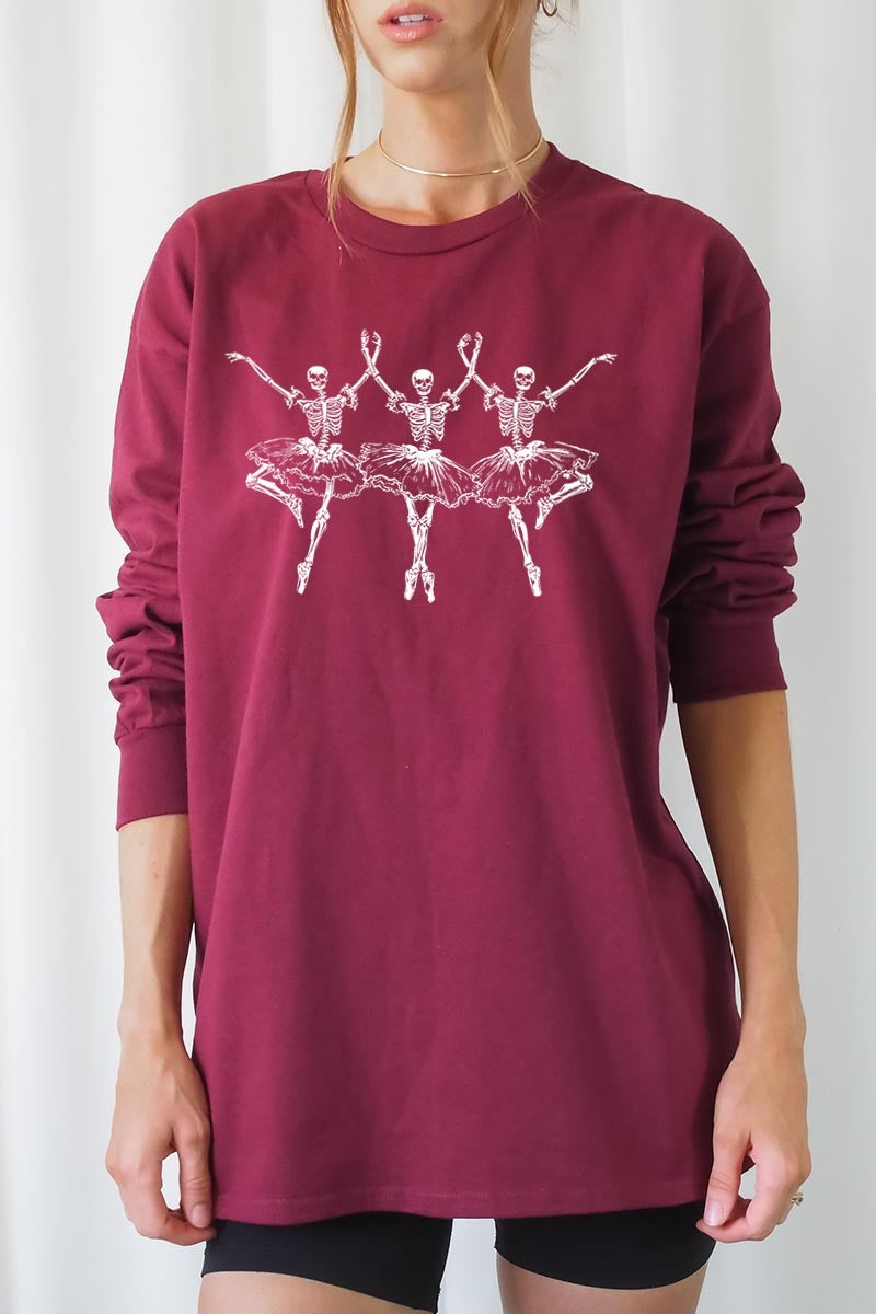 UL240-E3156 Halloween Ballerina Graphic Long Sleeve Tee $13.75