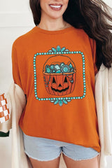 5000P-E3140 Halloween turquoise pumpkin Plus Heavy Cotton Tee $12.75