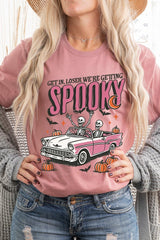US3001-E3142 Spooky Skeleton Graphic Tee $12.5