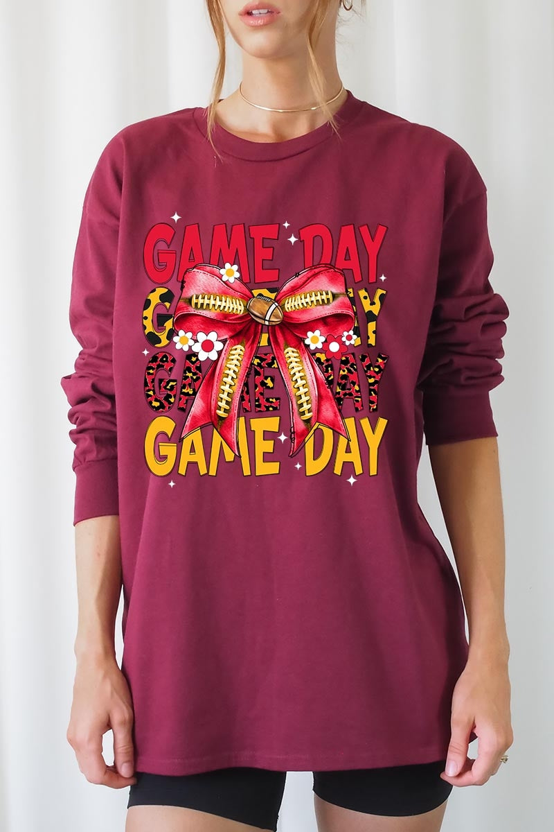 UL240P-E3091 Red Yellow Football Bow Plus Long Sleeve Tee $17