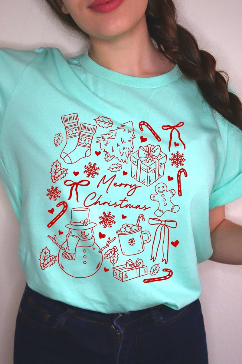 US3001-E3181 Christmas Doodle Graphic Tee $12.5