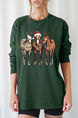 UL240P-E3182 Christmas Horses Graphic Plus Long Sleeve Tee $17