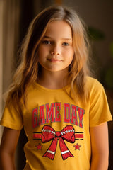 US3001Y-E3062Z Red Game Day Football Bow Kids Graphic Tee $11