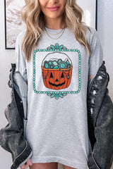 US3001P-E3140 Halloween turquoise pumpkin Graphic Plus Tee $16