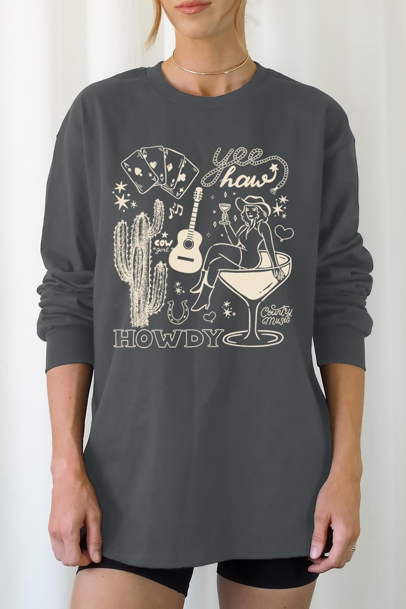 UL240P-E3097 Cowgirl Country Music Graphic Plus Long Sleeve Tee $17