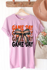 US3001P-E3088 Orange Black Football Game Day Bow Plus Tee $16