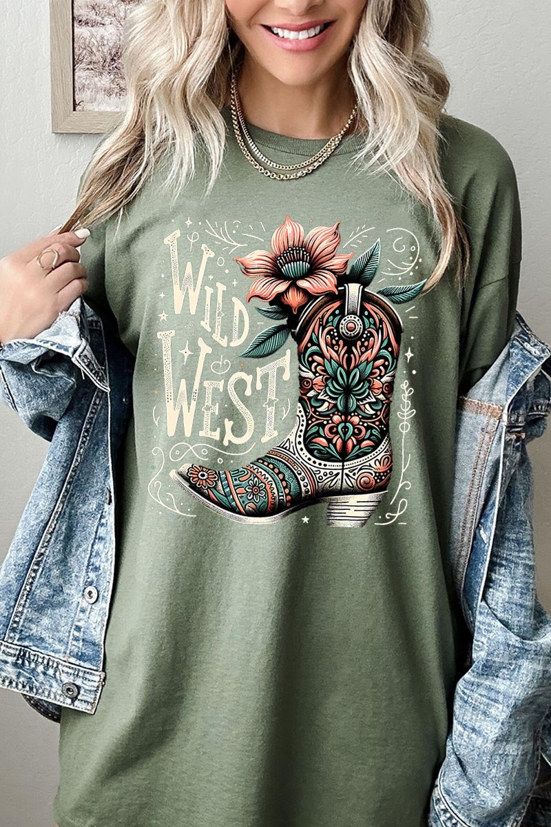 5000-E3100 Wild West Cowgirl Boot Graphic Heavy Cotton Tee $9