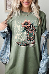 5000-E3100 Wild West Cowgirl Boot Graphic Heavy Cotton Tee $9