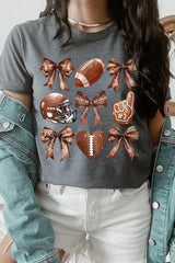 US3001P-E3054 Cute Football and Bow Graphic Plus Tee $16