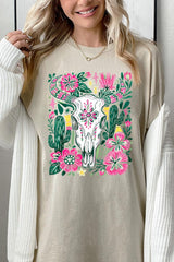 5000-E3086 Western Floral Cow Skull Graphic Heavy Cotton Tee $9