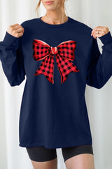 UL240-E3198 Red Buffalo Plaid Bow Graphic Long Sleeve Tee $13.75