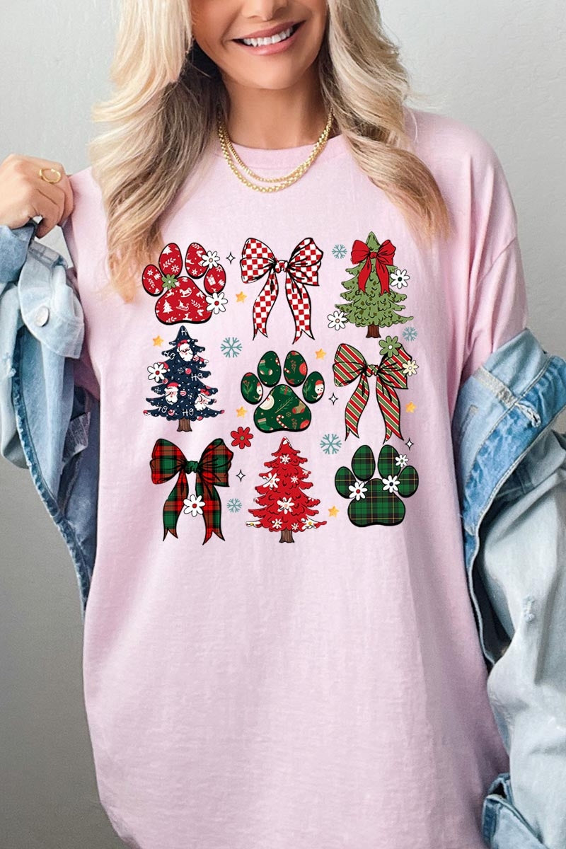 5000-E3195 Christmas Bow Paw Graphic Heavy Cotton Tee $9