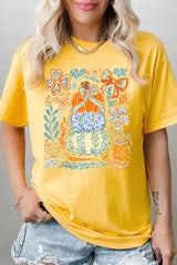 5000P-E3153 Floral Pumpkin Stack Graphic Plus Heavy Cotton Tee $12.75