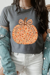 US3001P-E3135 Floral Fall Pumpkin Graphic Plus Tee $16