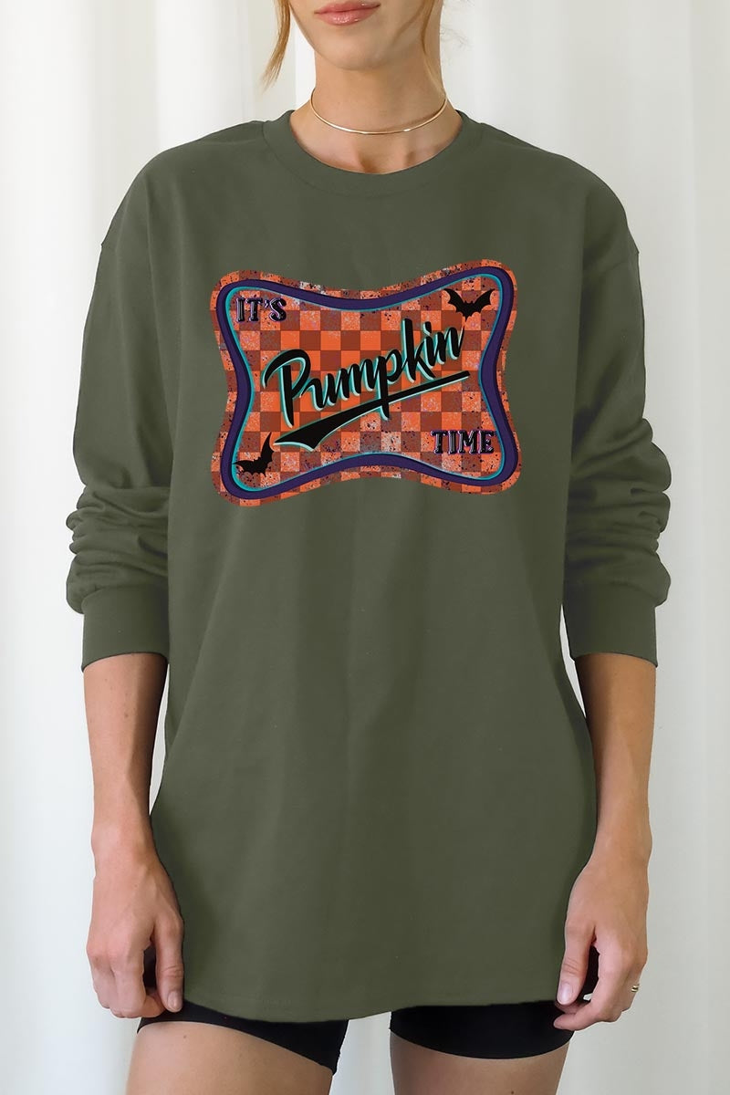 UL240P-E3144 Itu2019s pumpkin time Graphic Plus Long Sleeve Tee $17