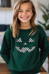 UL180B-E3149Z Checker Pumpkin Face Kids Graphic Sweatshirt $20