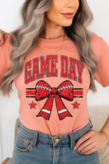 US3001P-E3062 Red Game Day Football Bow Graphic Plus Tee $16