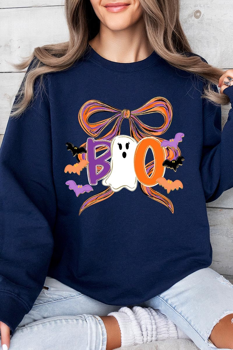 UL180P-E3120 Boo Brushstroke Bow Graphic Plus Sweatshirt $25