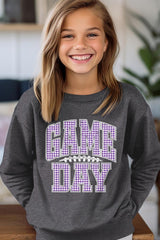 UL180B-E3127Z Purple Gingham Game Day Kids Graphic Sweatshirt $20