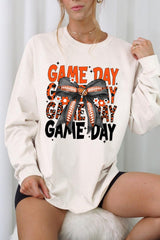 UL240-E3088 Orange Black Football Game Day Bow Long Sleeve Tee $13.75