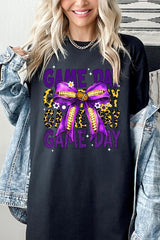 5000-E3092 Purple Football Game Day Bow Heavy Cotton Tee $9
