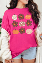 5000-E3117 Pumpkins & Flowers Fall Graphic Heavy Cotton Tee $9