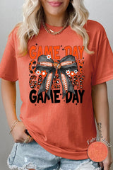 5000P-E3088 Orange Black Football Bow Plus Heavy Cotton Tee $12.75
