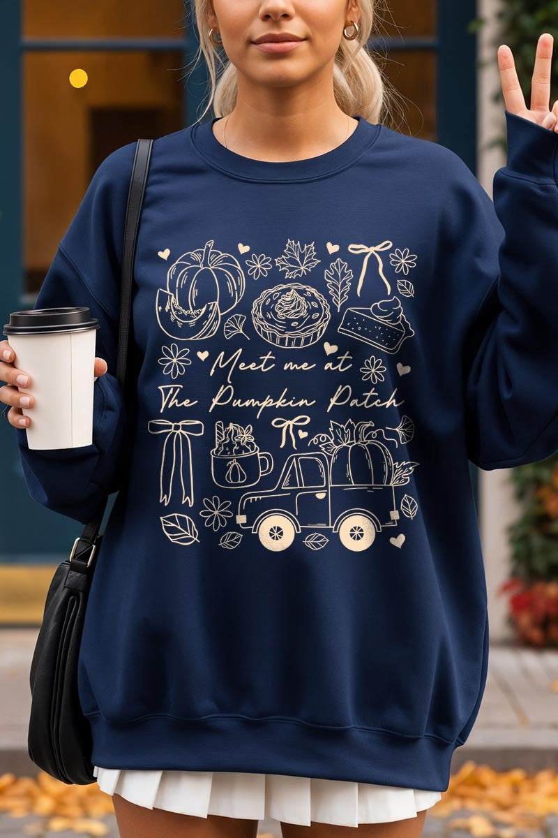 UL180-E3163 Pumpkin Patch Doodle Graphic Sweatshirt $20