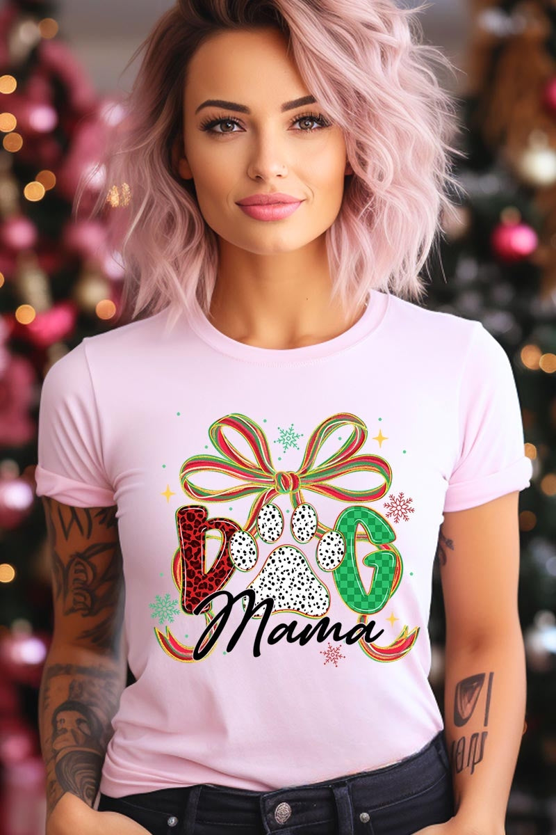 US3001P-E3194 Dog Mama Christmas Paw Graphic Plus Tee $16