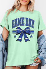 5000-E3065 Blue Football Bow Graphic Heavy Cotton Tee $9