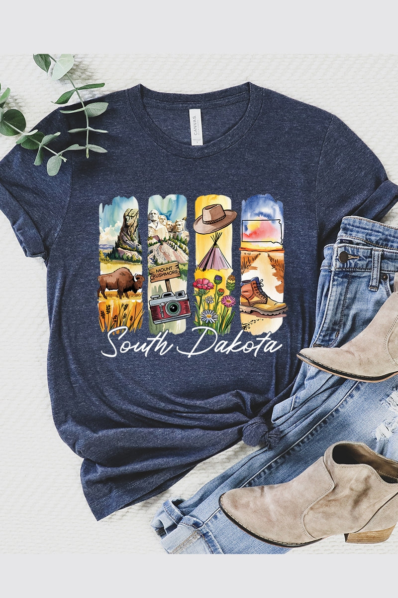 US3001P-E3061SD South Dakota State Brushstroke Graphic Plus Tee $16