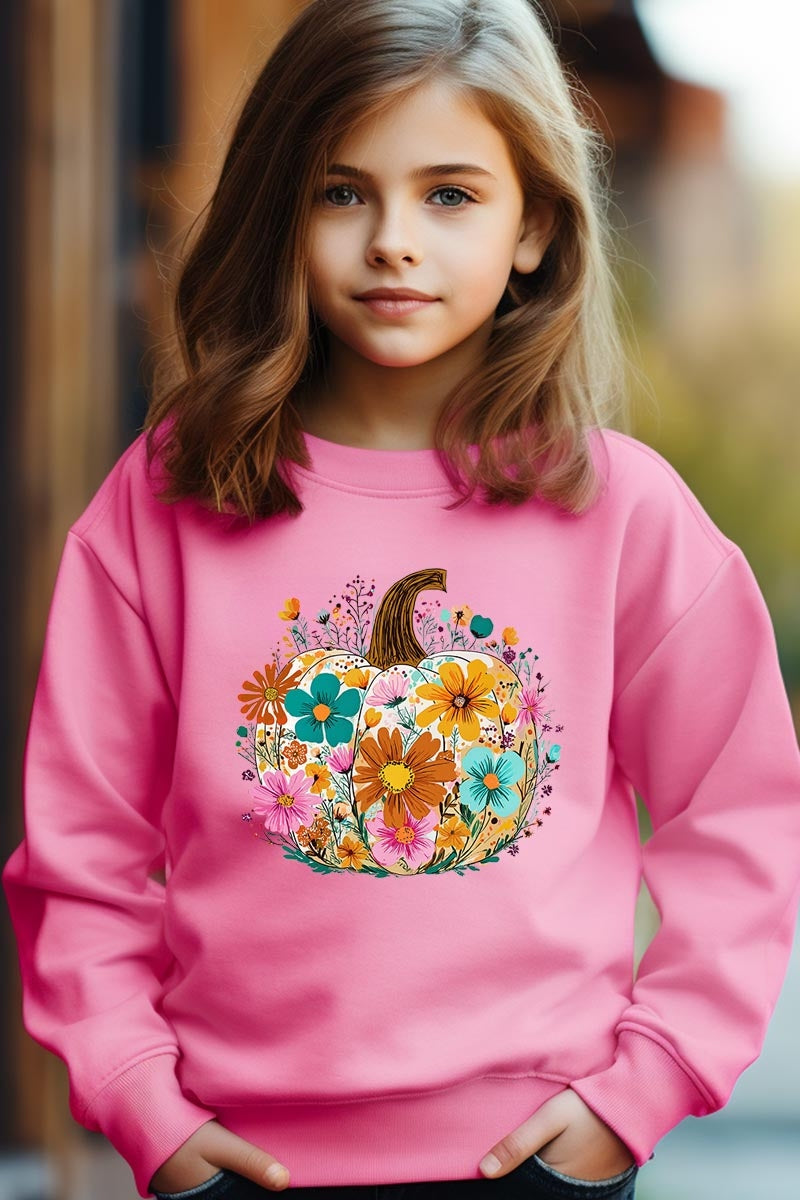 UL180B-E3118Z Floral Pumpkin Kids Graphic Sweatshirt $20