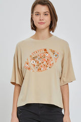 CTS-E3133 Floral Football Graphic Relaxed Crop Top $11