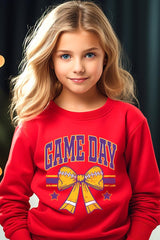 UL180B-E3063Z Purple Game Day Football Bow Kids Sweatshirt $20
