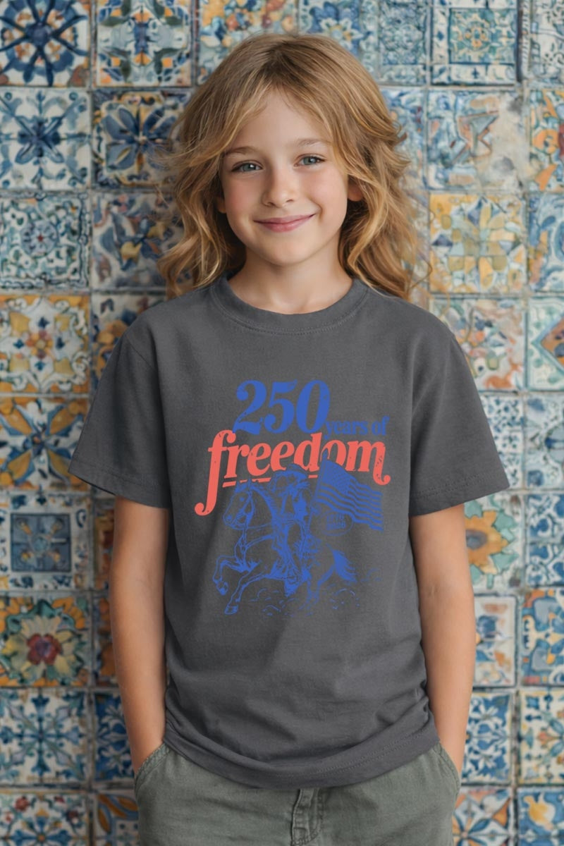 5000B-E3479Z Western 250 Years Freedom Kids Graphic Heavy Cotton Tee $8.5