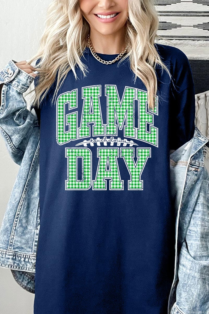 5000-E3128 Green Gingham Game Day Graphic Heavy Cotton Tee $9