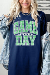 5000-E3128 Green Gingham Game Day Graphic Heavy Cotton Tee $9