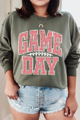 UL180P-E3126 Red Gingham Game Day Graphic Plus Sweatshirt $25