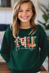 UL180B-E3071Z Fall Vibes Rustic Script Kids Graphic Sweatshirt $20