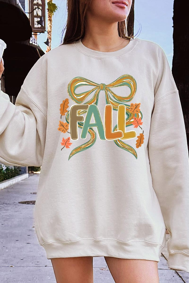 UL180P-E3121 Fall Brushstroke Bow Graphic Plus Sweatshirt $25