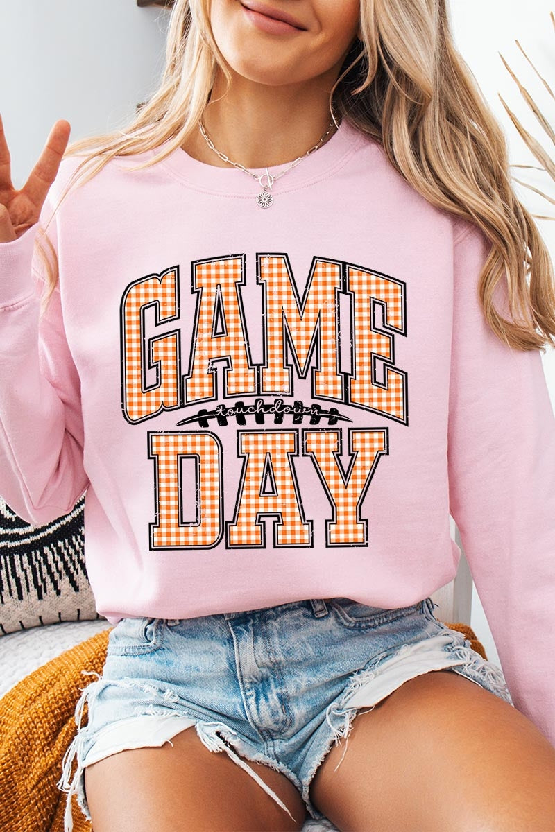 UL180-E3129 Orange Gingham Game Day Graphic Sweatshirt $20