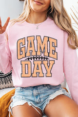 UL180P-E3129 Orange Gingham Game Day Graphic Plus Sweatshirt $25