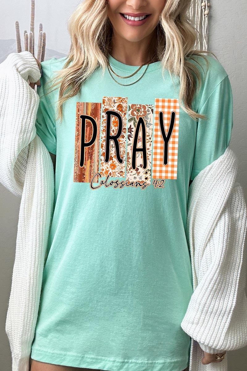US3001-E3166 Pray Fall Christian Graphic Tee $12.5