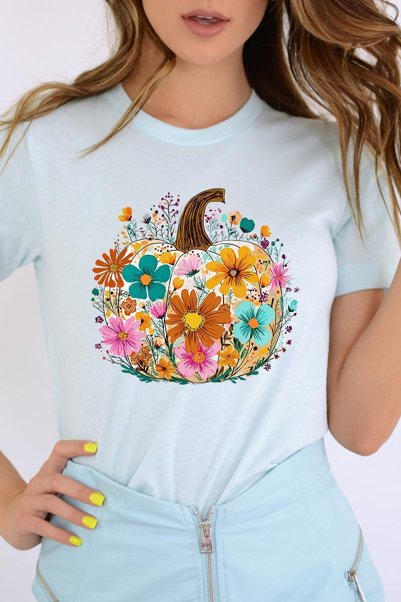 US3001P-E3118 Floral Pumpkin Graphic Plus Tee $16