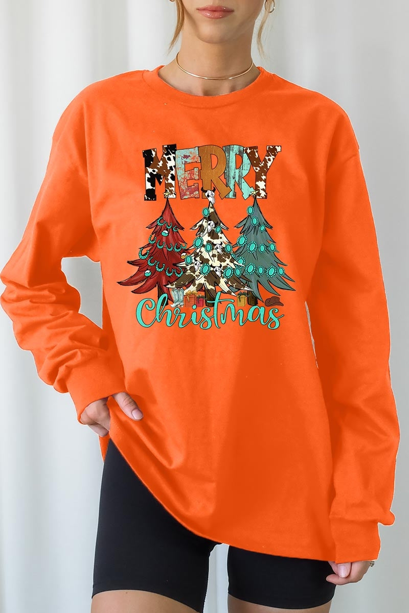 UL240P-E3200 Merry Christmas Trees Graphic Plus Long Sleeve Tee $17
