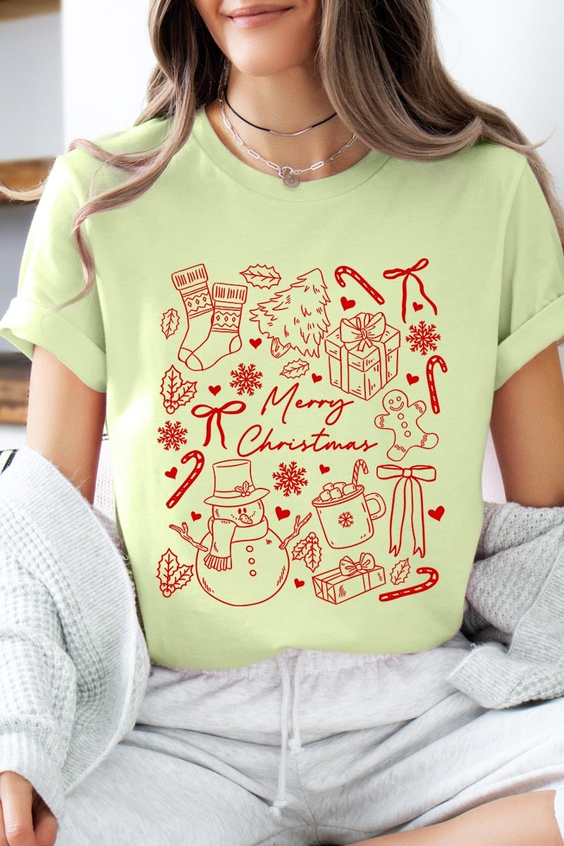 US3001P-E3181 Christmas Doodle Graphic Plus Tee $16