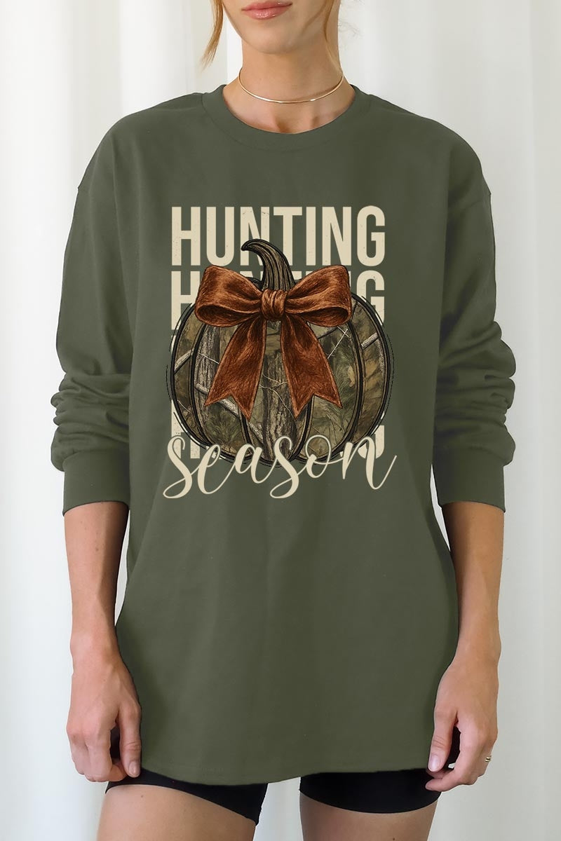UL240P-E3190 Hunting Pumpkin Bow Graphic Plus Long Sleeve Tee $17